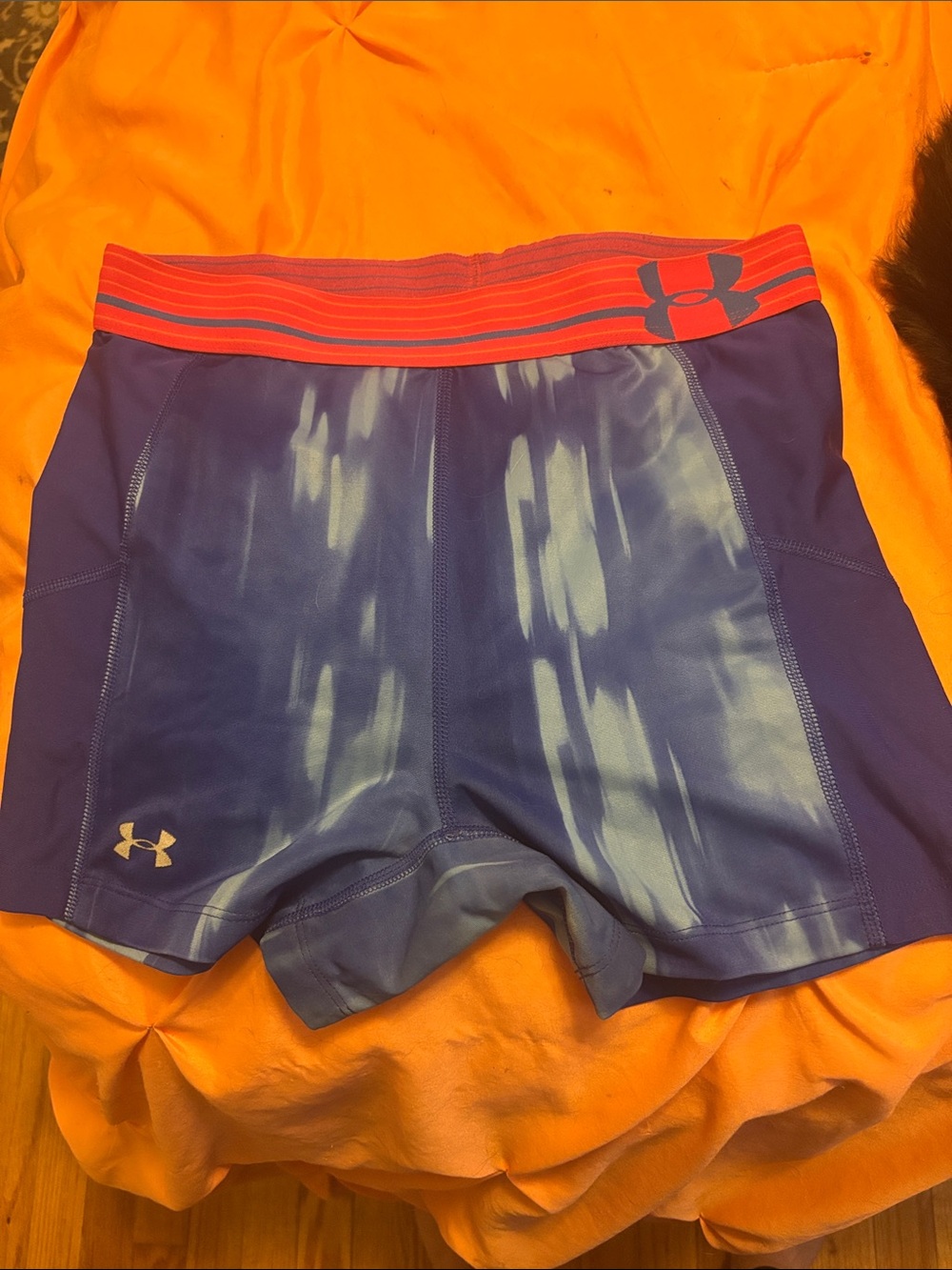 Under Armour Blue Tie-Dye Athletic Shorts with Pink Waistband